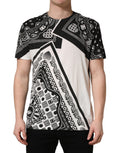 T-shirt en coton noir et blanc Dolce & Gabbana avec motif bandana et col rond, vue de face.