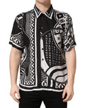 Chemise à col Dolce & Gabbana avec motif bandana noir et blanc, style élégant et tendance.