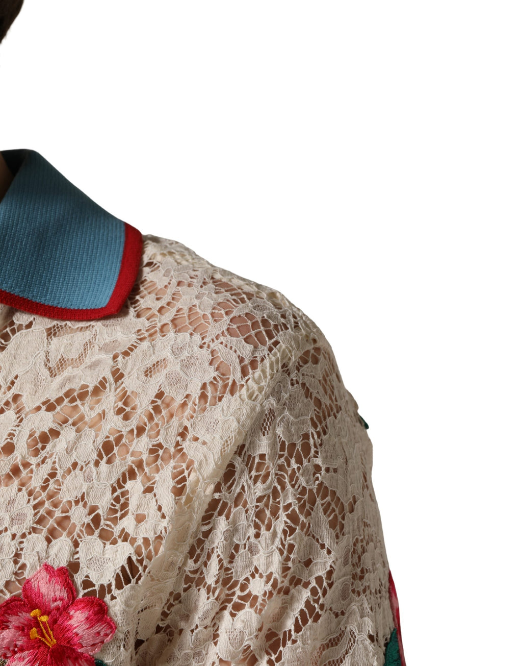 Polo en dentelle beige avec motif floral Dolce & Gabbana Tennis Club, t-shirt élégant pour femme.