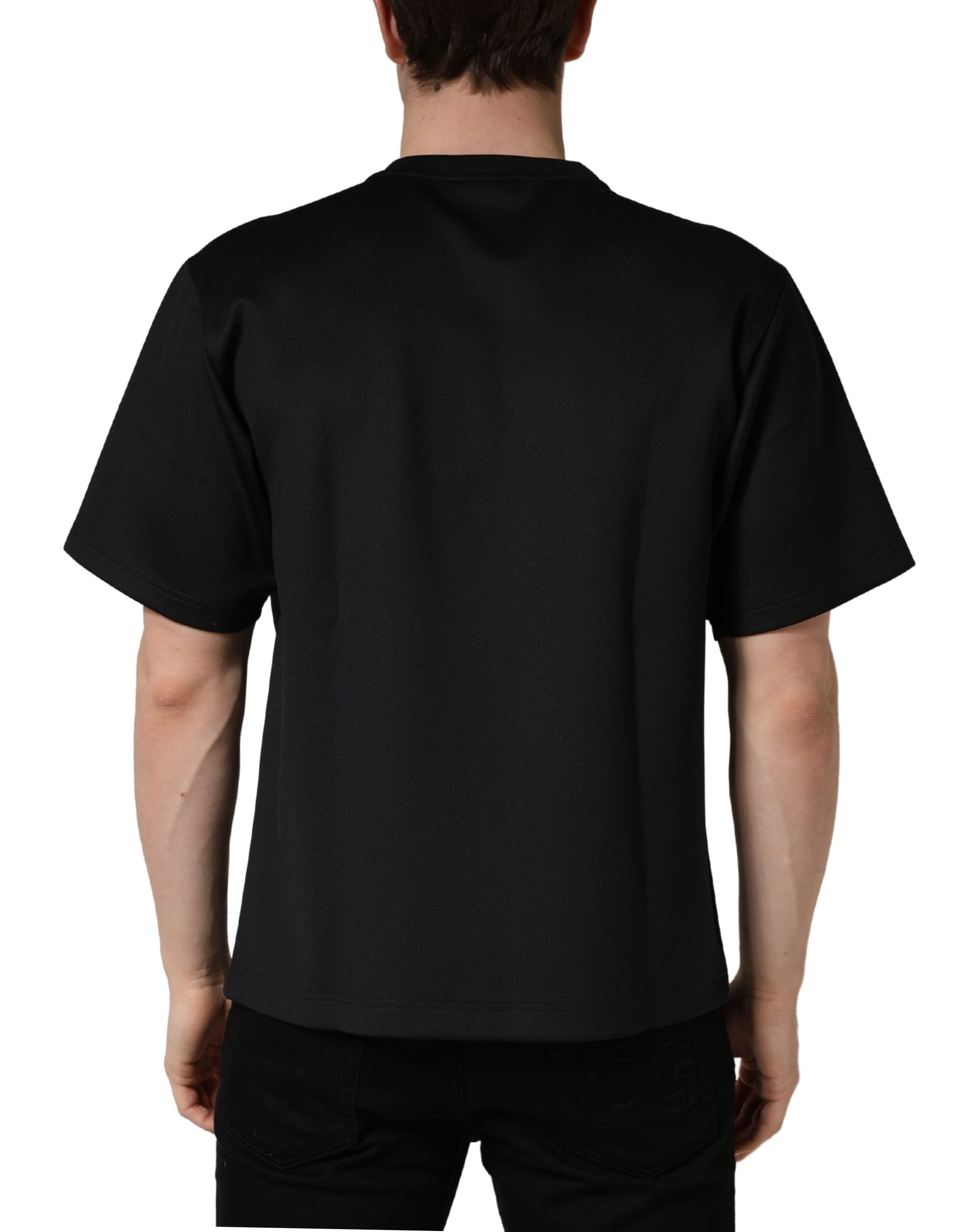 T-shirt à col rond noir Dolce & Gabbana Have Fun avec embellissements, style décontracté et détails décoratifs visibles.