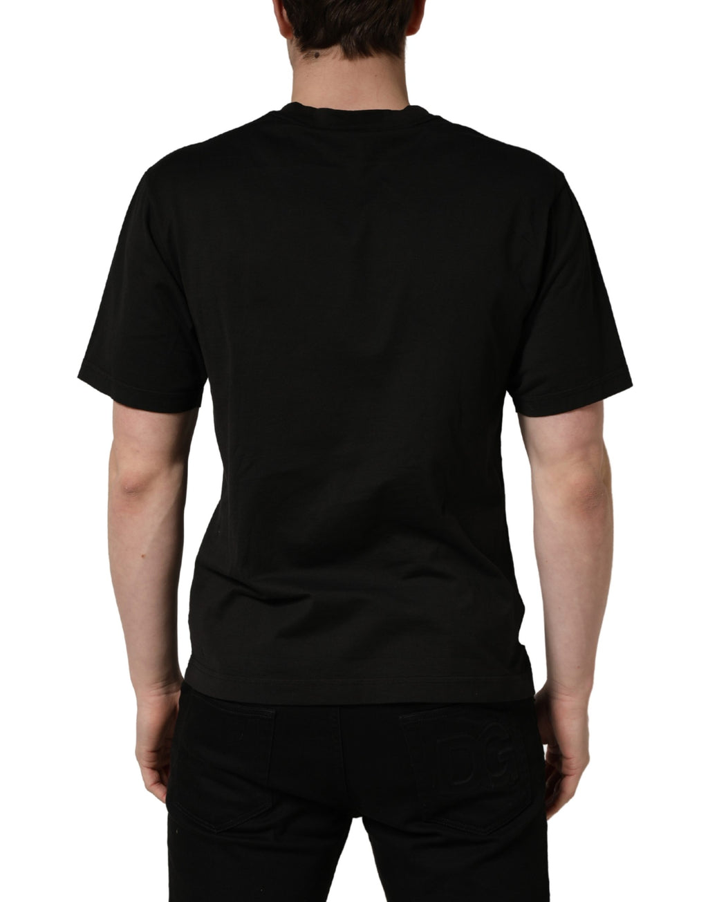 T-shirt noir Dolce & Gabbana en coton à manches courtes et col rond, vue de face.