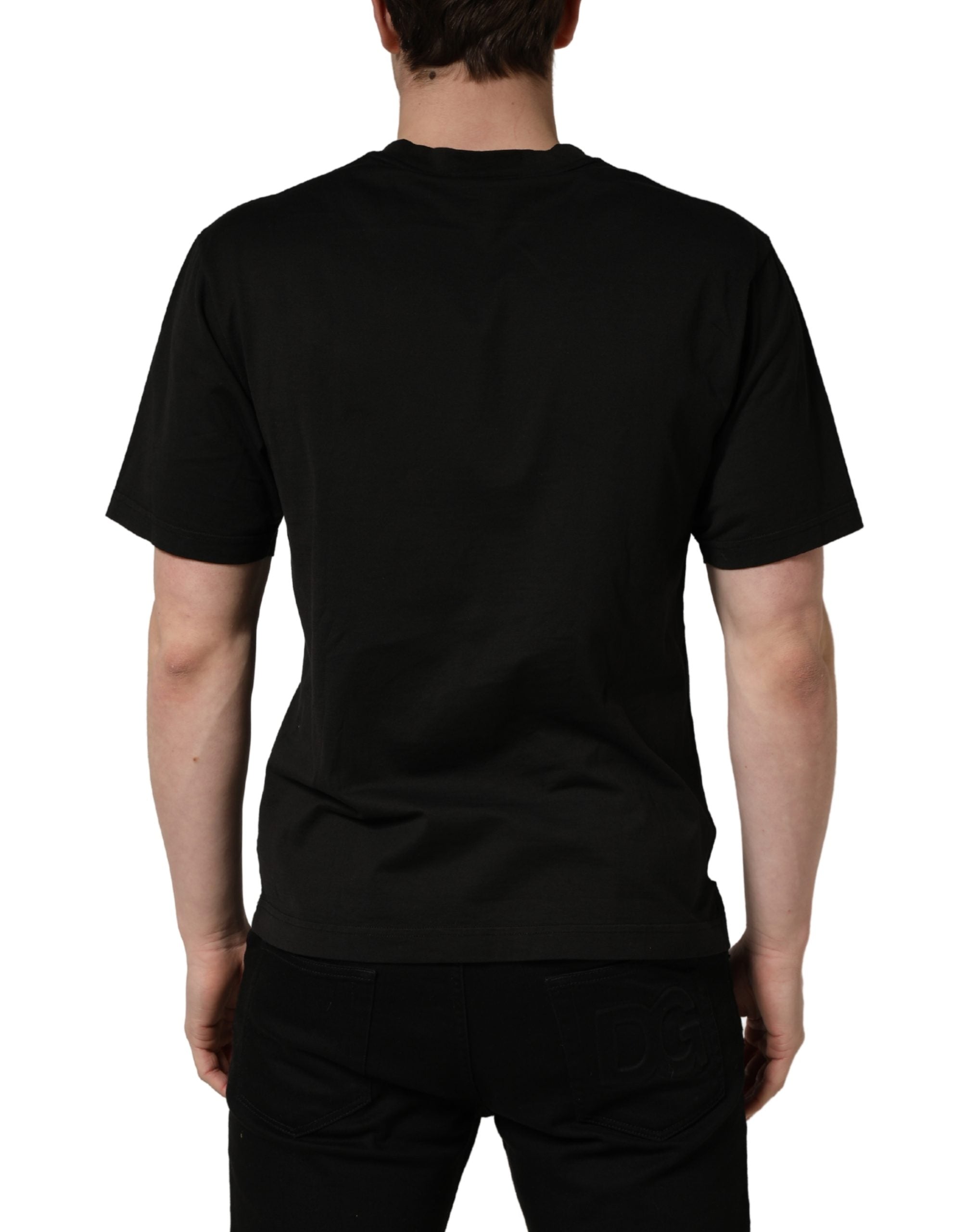 T-shirt noir Dolce & Gabbana en coton à manches courtes et col rond, vue de face.