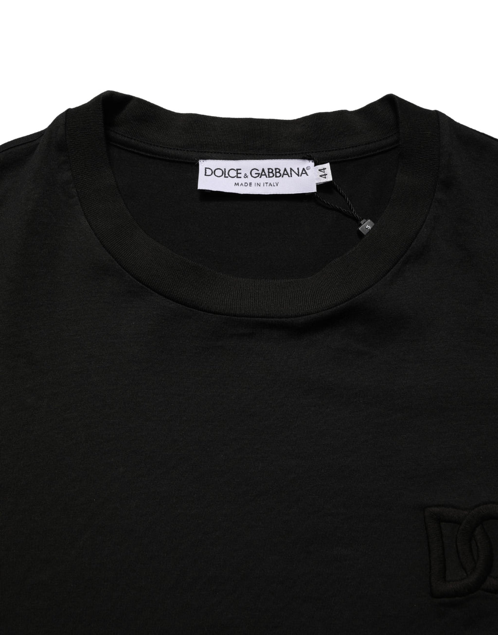 T-shirt noir en coton à manches courtes et col rond de Dolce & Gabbana, vue de face.