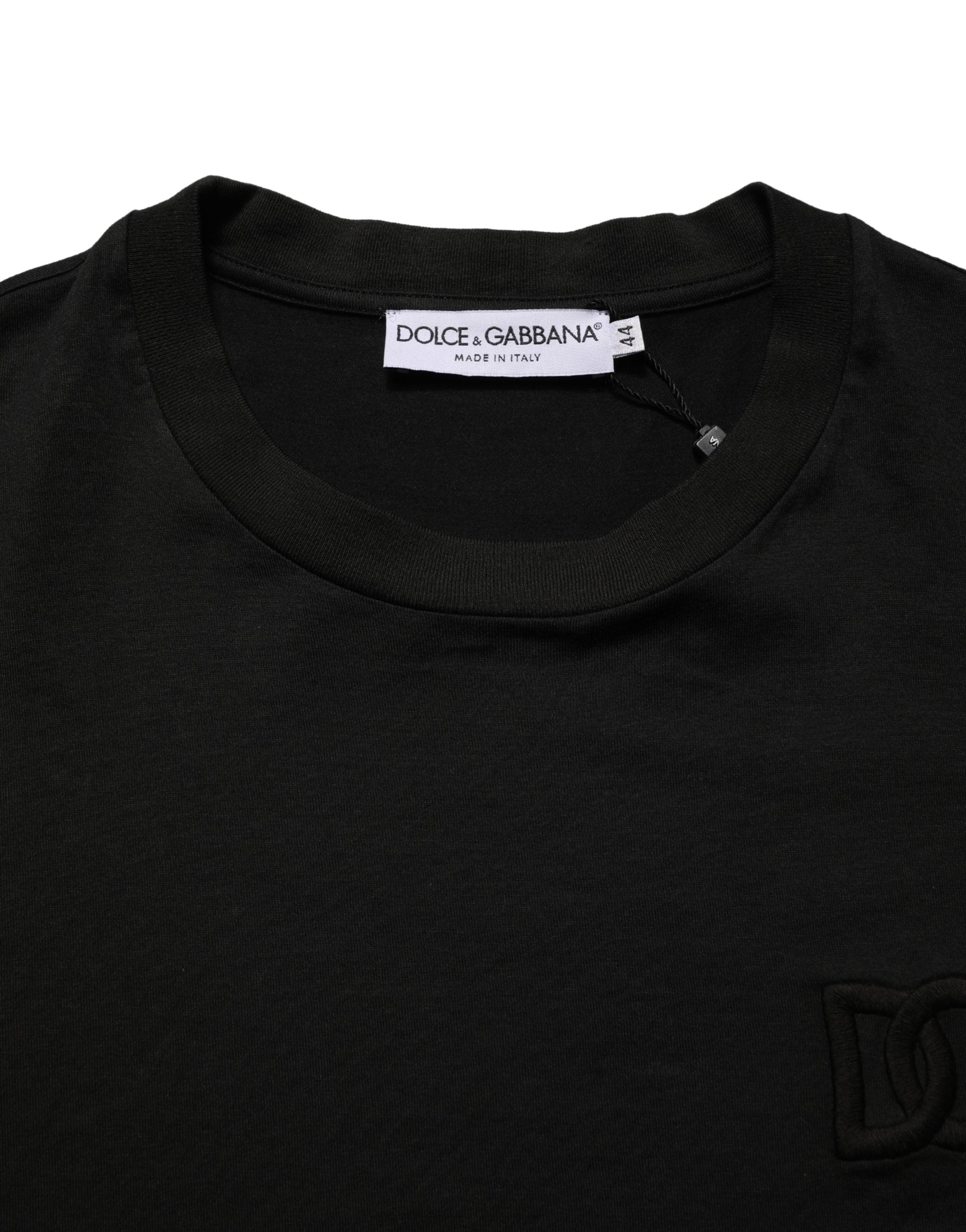 T-shirt noir en coton à manches courtes et col rond de Dolce & Gabbana, vue de face.