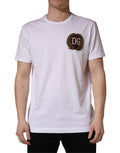 T-shirt blanc Dolce & Gabbana avec broderie de feuilles DG, col rond, style décontracté et élégant.