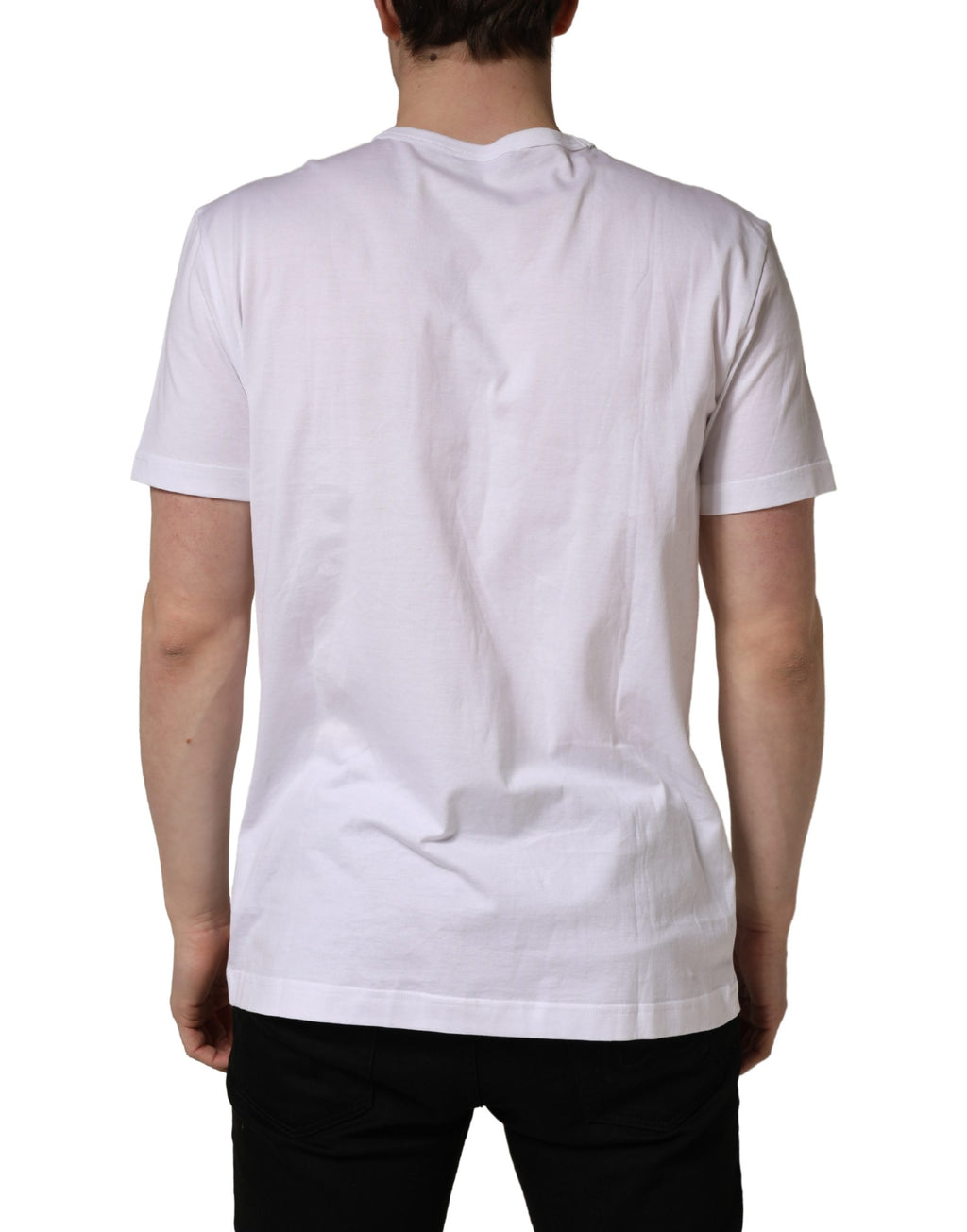 T-shirt blanc Dolce & Gabbana avec broderie de feuilles DG, col rond, style décontracté et élégant.