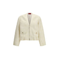 Veste bomber en coton beige de Gucci, avec design élégant et détails sophistiqués, vue sur un mannequin.