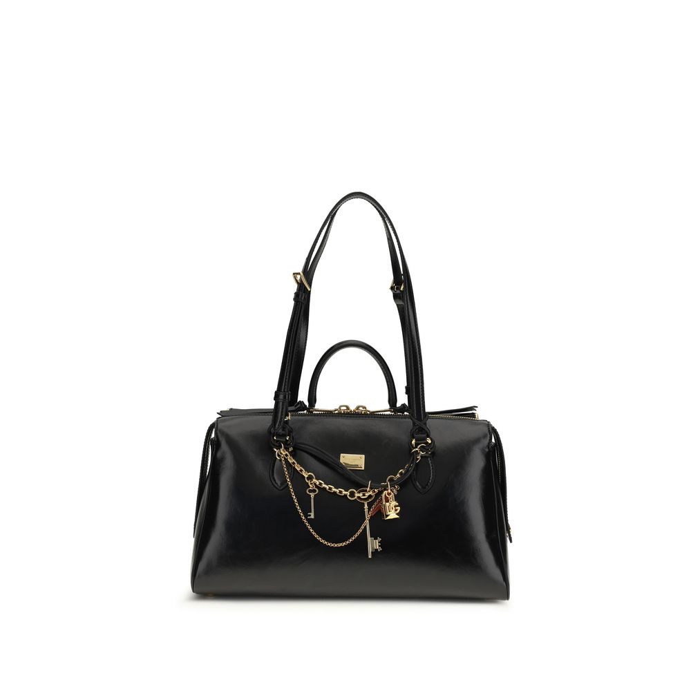 Sac à bandoulière Dolce & Gabbana en cuir de veau noir Bos Taurus, avec détails élégants et finition raffinée.