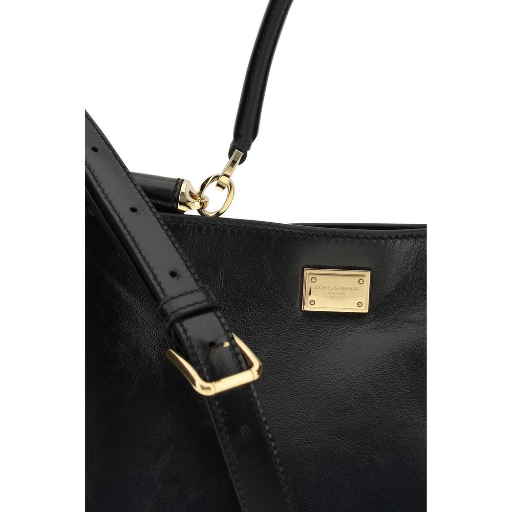 Dolce & Gabbana Schwarze Kalbsleder Bos Taurus Schultertasche
