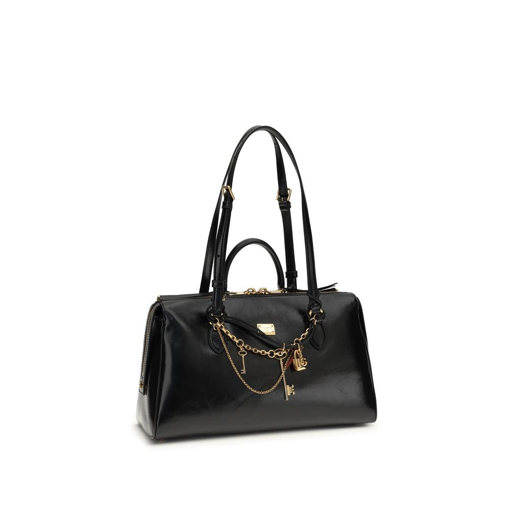 Sac à main Dolce & Gabbana Bos Taurus en cuir de veau noir, sac d'épaule élégant et sophistiqué.