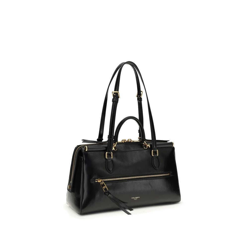Sac à épaule en cuir de veau noir de Dolce & Gabbana Bos Taurus, élégant et sophistiqué pour un style chic.