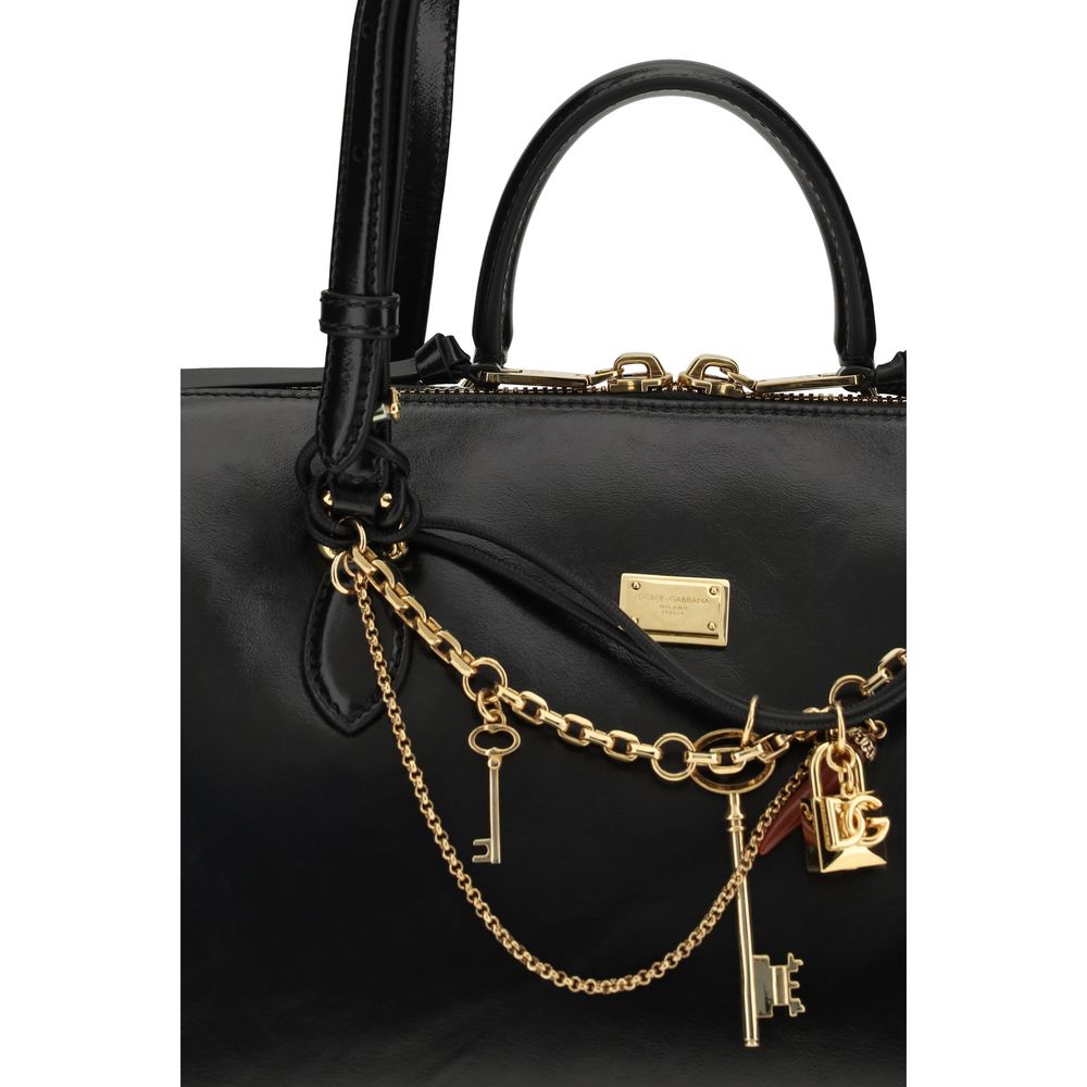 Sac à épaules Dolce & Gabbana Bos Taurus en cuir de veau noir, style élégant et sophistiqué.