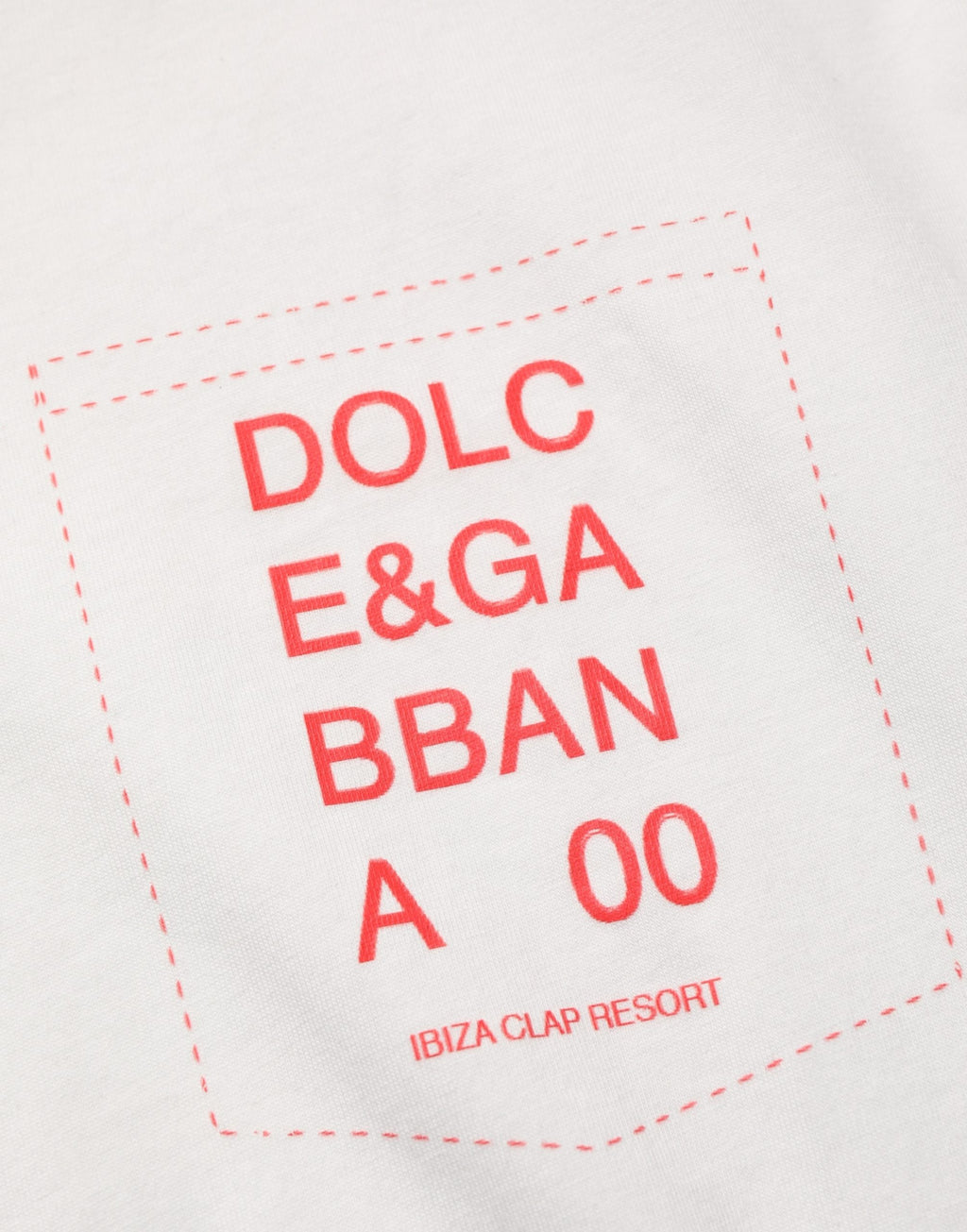 T-shirt blanc Dolce & Gabbana avec logo graphique en coton à col rond, vue en gros plan.