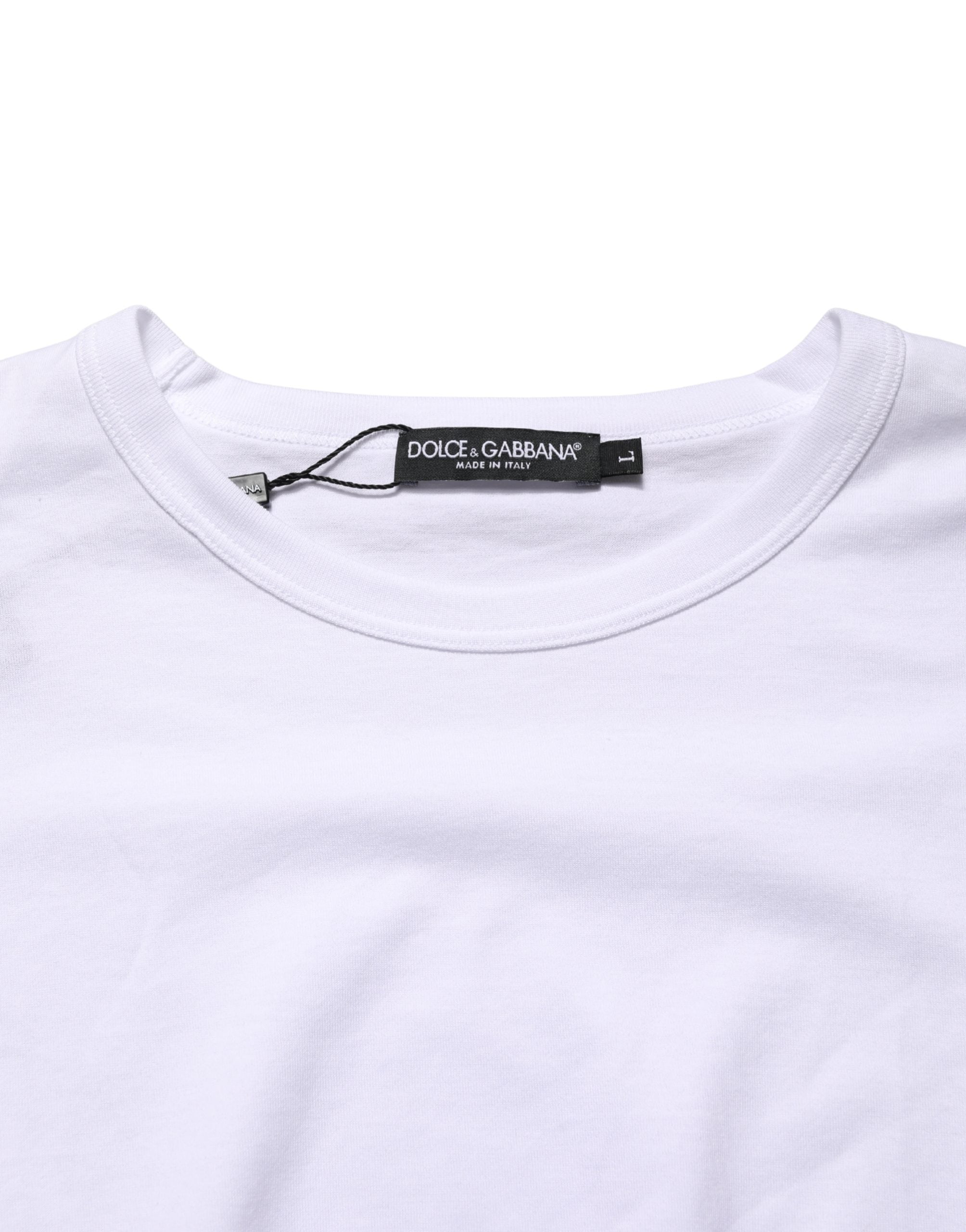T-shirt Dolce & Gabbana en coton blanc à manches courtes et col rond, vue de face.