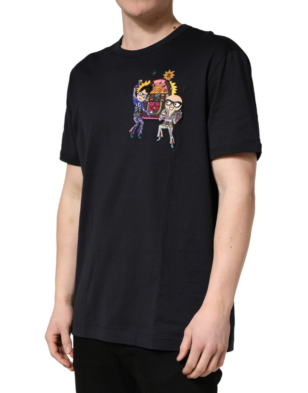 T-shirt homme à col rond noir Dolce & Gabbana avec patch #DGFAMILY, logo visible sur le devant.