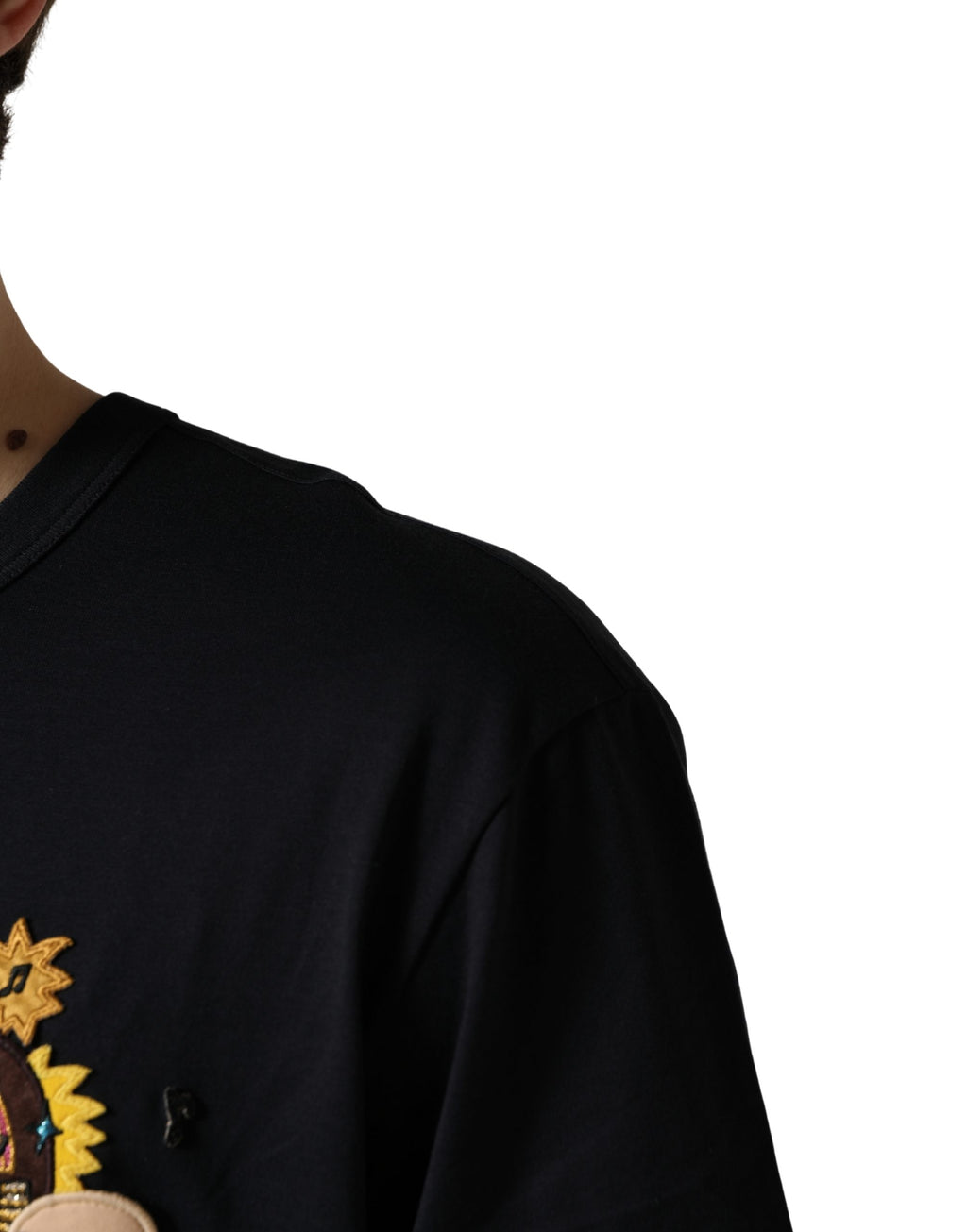 T-shirt à manches courtes Dolce & Gabbana noir avec patch #DGFAMILY, col rond, pour homme, vue de face.