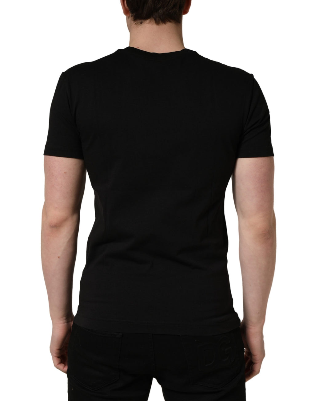T-shirt homme noir Dolce & Gabbana DG London en coton avec col rond, vue de face.