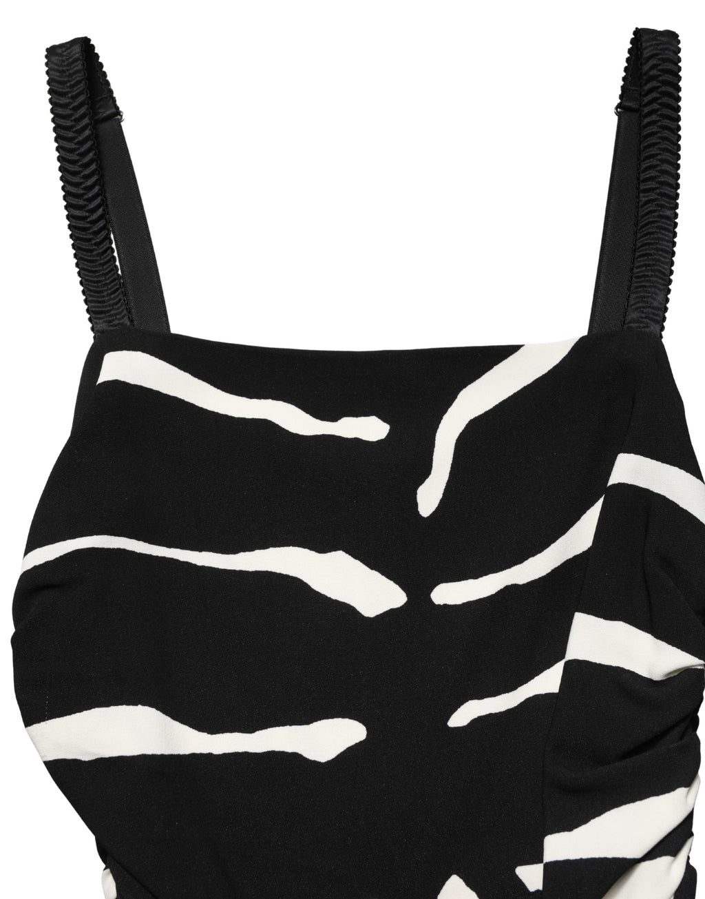 Robe longue en cady à imprimé zèbre noir et blanc de Dolce & Gabbana, style élégant et sophistiqué, visible en détail.