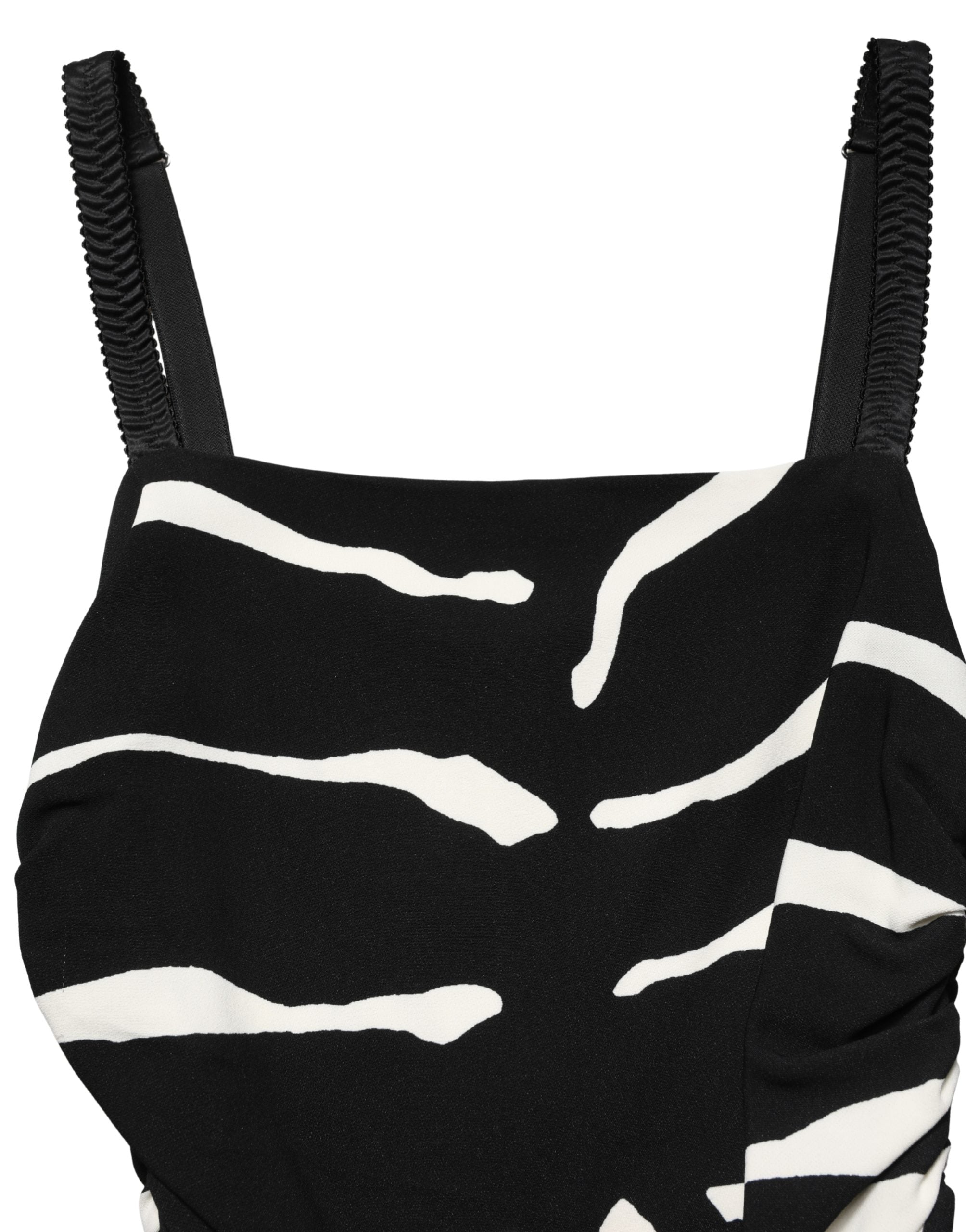 Robe longue en cady à imprimé zèbre noir et blanc de Dolce & Gabbana, style élégant et sophistiqué, visible en détail.