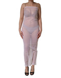 Robe longue blanche en nylon transparent et extensible de Dolce & Gabbana, style robe fourreau élégante et sophistiquée.