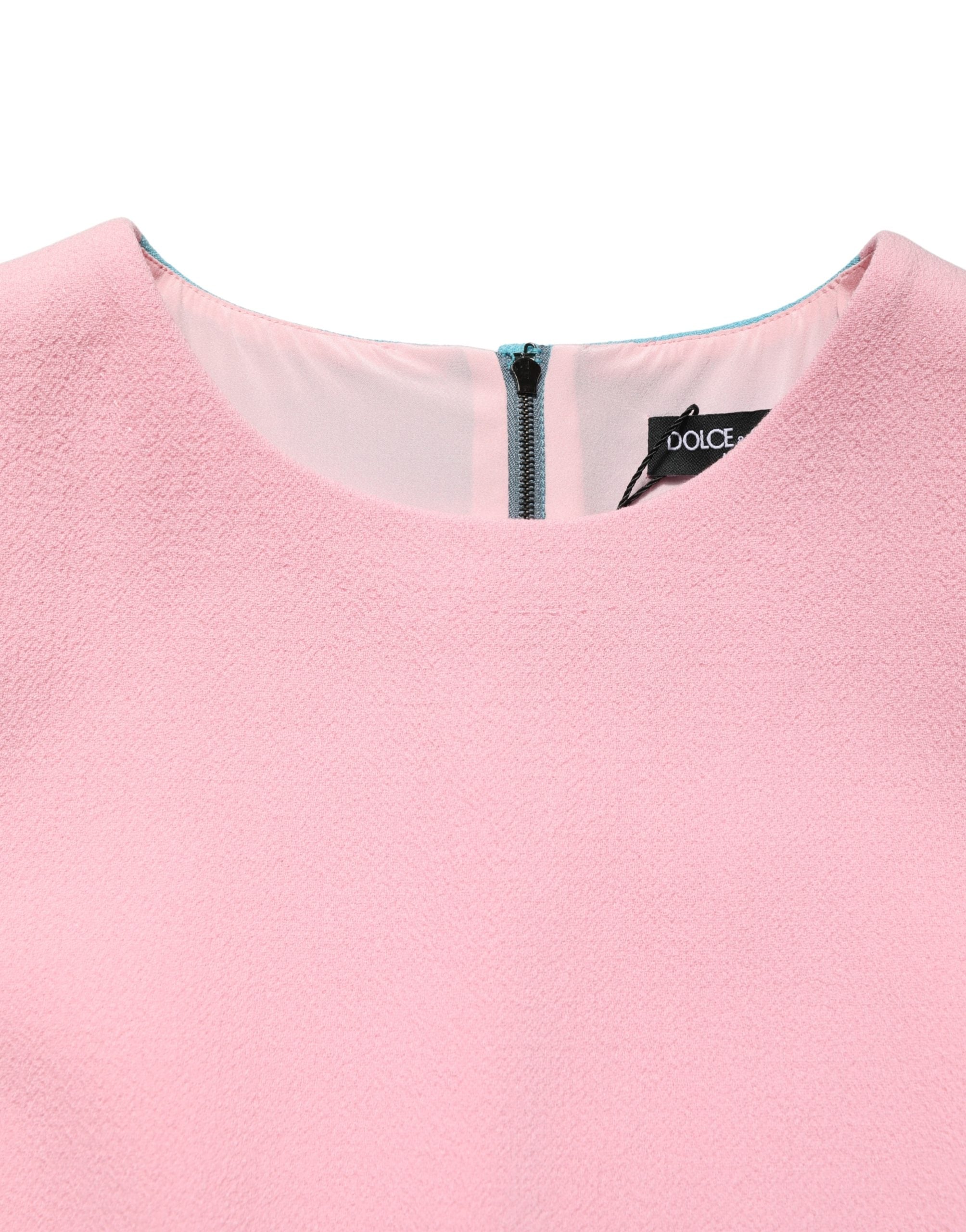 Robe courte sans manches Dolce & Gabbana en laine rose et bleue, style shift, petite robe élégante pour femmes.