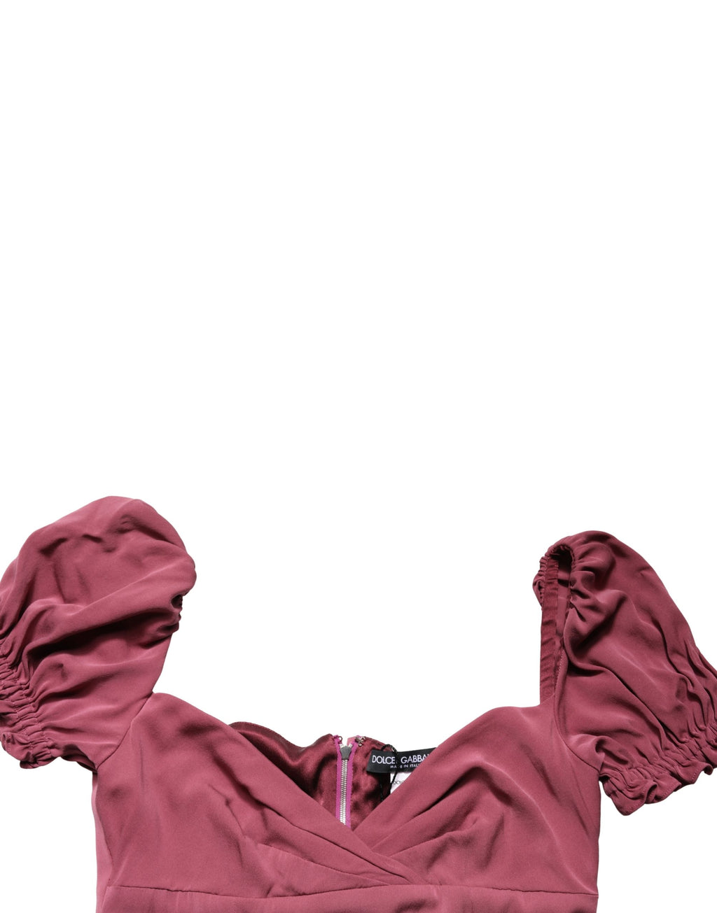 Robe midi en soie marron foncé Dolce & Gabbana avec décolleté en cœur et silhouette élégante.