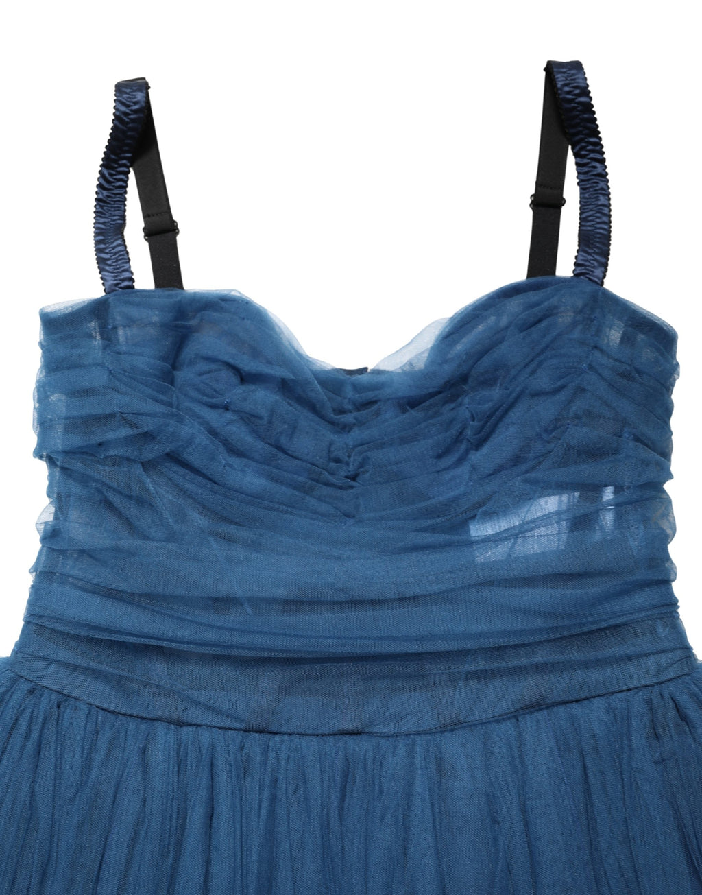 Robe midi bleu en tulle sans manches de Dolce & Gabbana, coupe A-line élégante, pour femme.