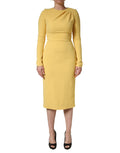 Robe midi en soie jaune à manches longues de Dolce & Gabbana, robe élégante de style sheath pour femme.