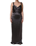 Robe bustier sans manches en satin noir de Dolce & Gabbana, silhouette élégante et détails sophistiqués, vue de face.