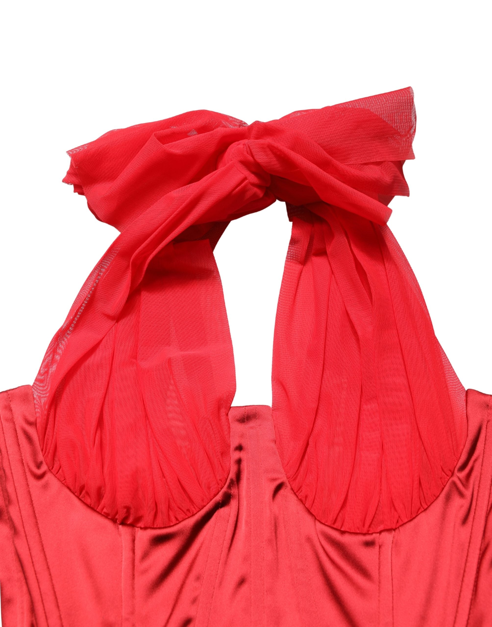 Robe corset rouge sans manches de Dolce & Gabbana, coupe ajustée et style halter, idéale pour une occasion élégante.