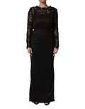 Robe longue noire en dentelle florale Dolce & Gabbana, robe fourreau élégante avec détails raffinés.