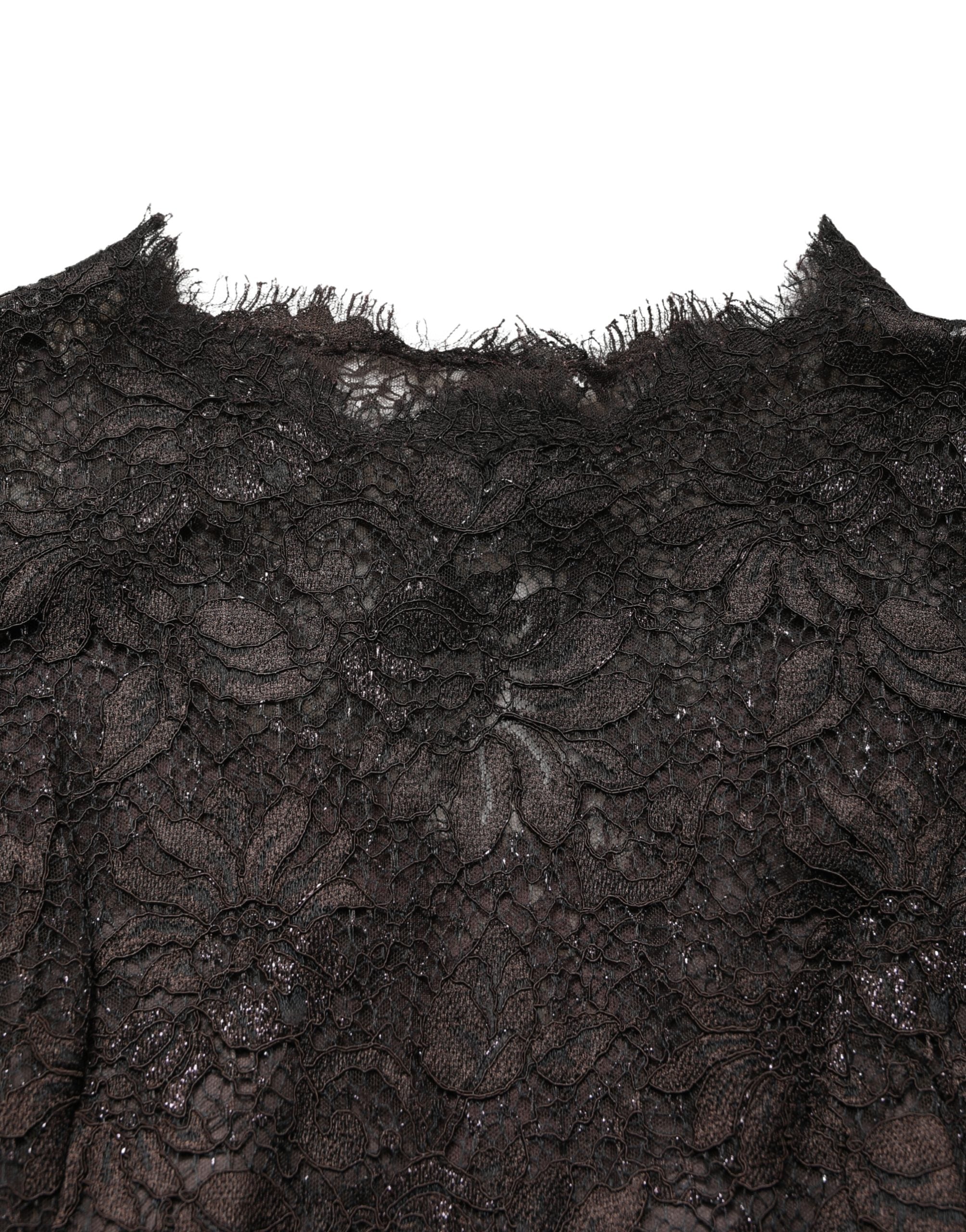 Robe longue noire Dolce & Gabbana en dentelle florale, robe sirène élégante avec décolleté en V et finition raffinée.