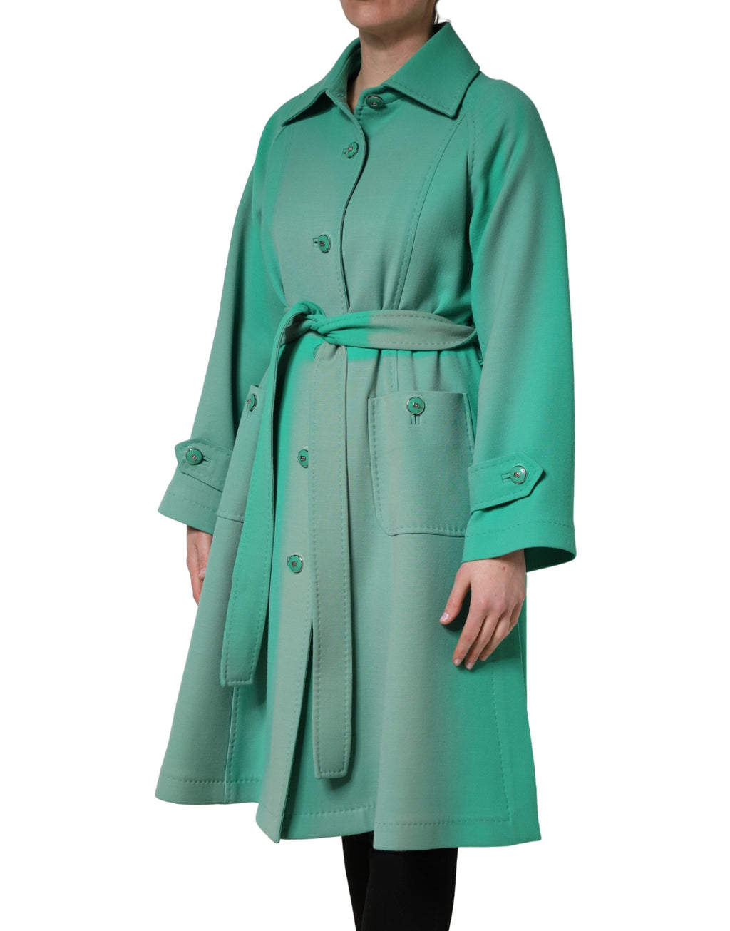 Manteau trench vert Dolce & Gabbana avec boutons, ceinture ajustable, veste élégante pour femme ou homme.