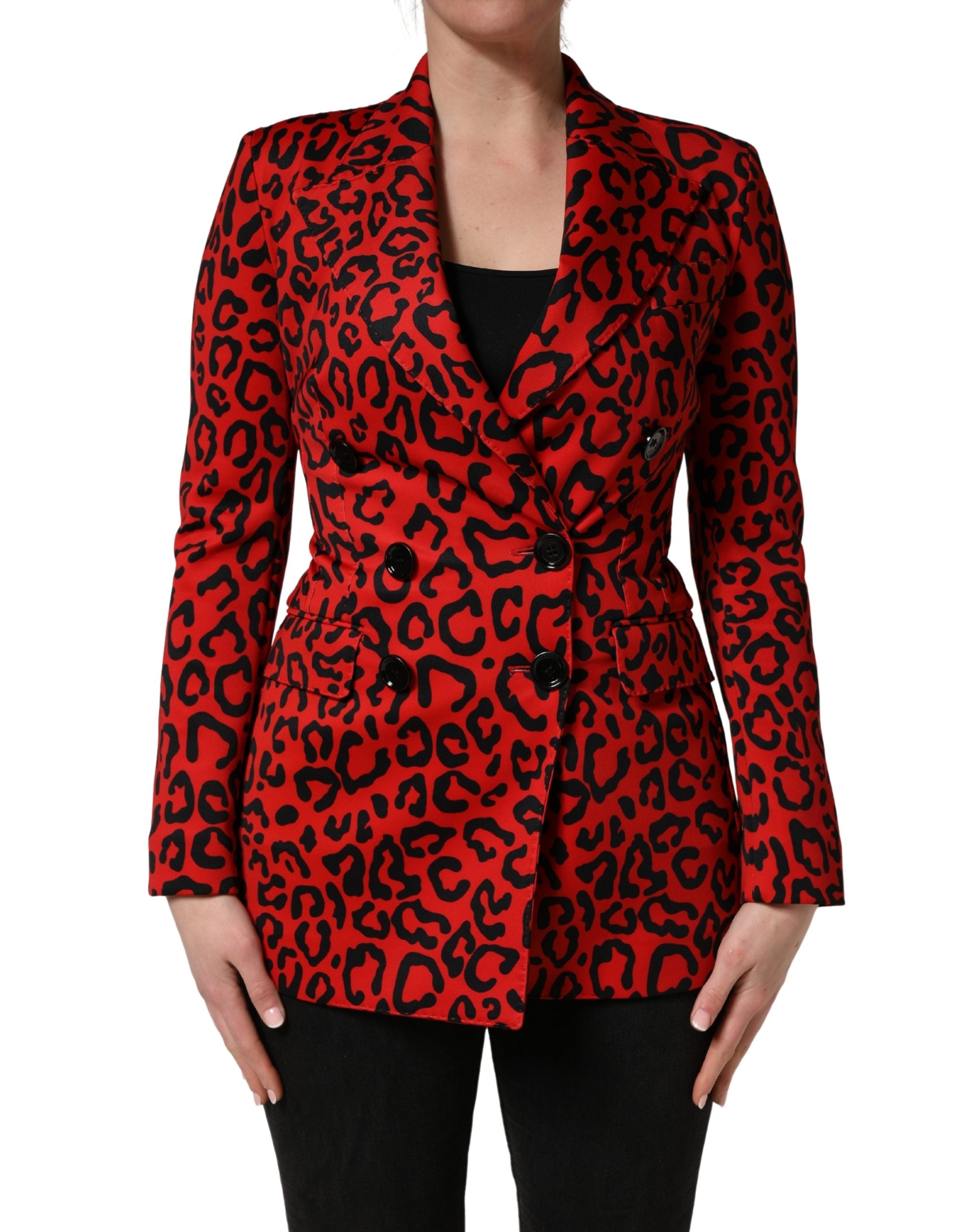 Manteau en laine à double boutonnage Dolce & Gabbana, rouge léopard, élégante veste d'hiver pour femme.