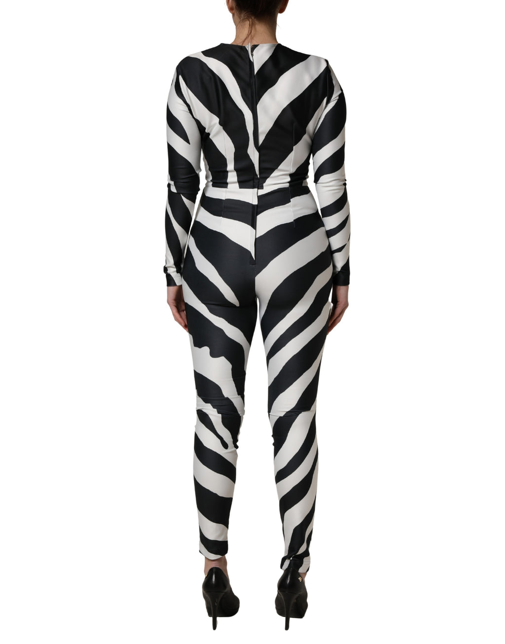 Combinaison en polyester noir et blanc à motif zèbre de Dolce & Gabbana, élégante et tendance.