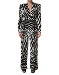 Combinaison Dolce & Gabbana en viscose noire et blanche avec motif zèbre, ajustée et élégante pour femme.
