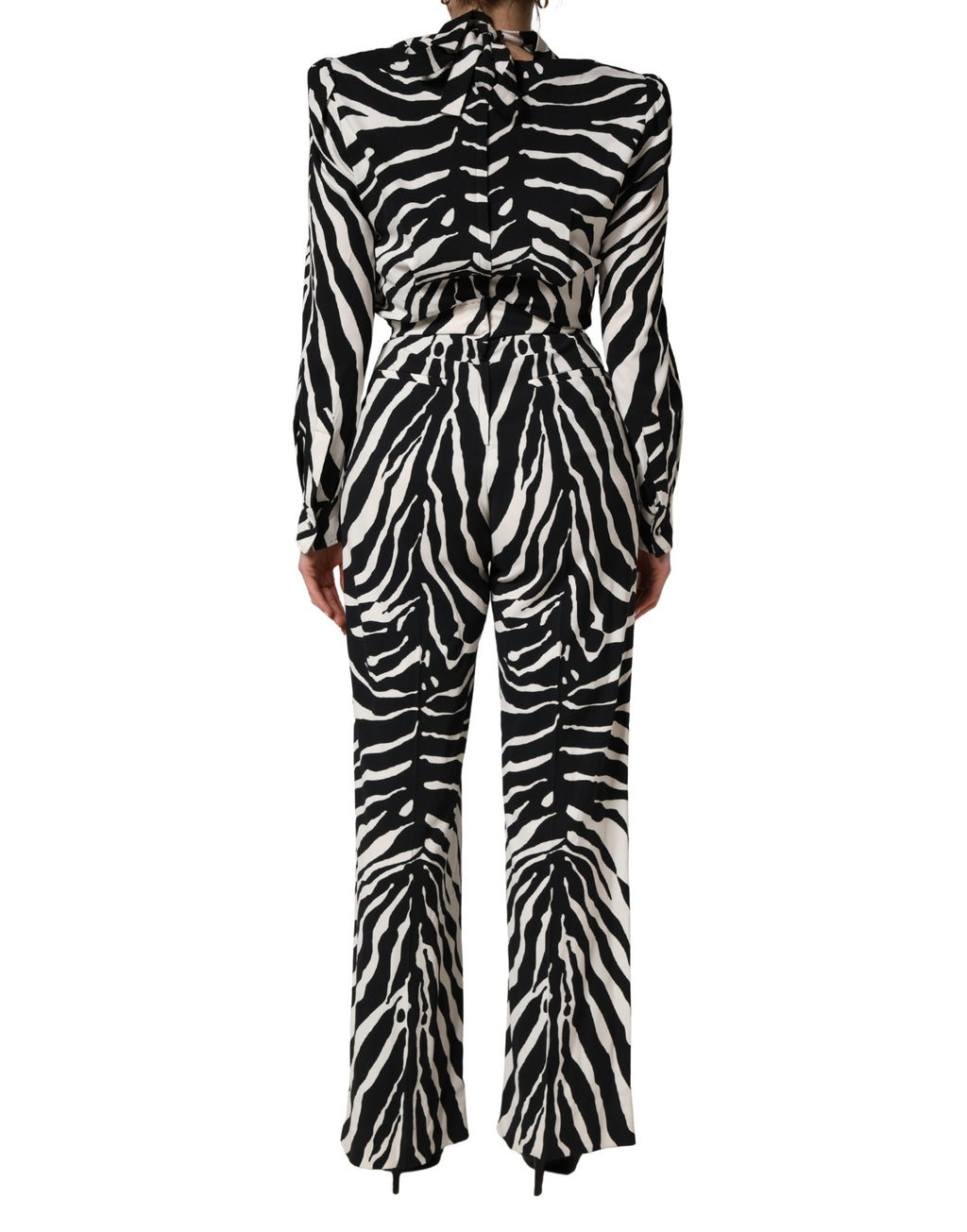 Combinaison Dolce & Gabbana en viscose noire et blanche avec motif zèbre, style élégant et tendance.