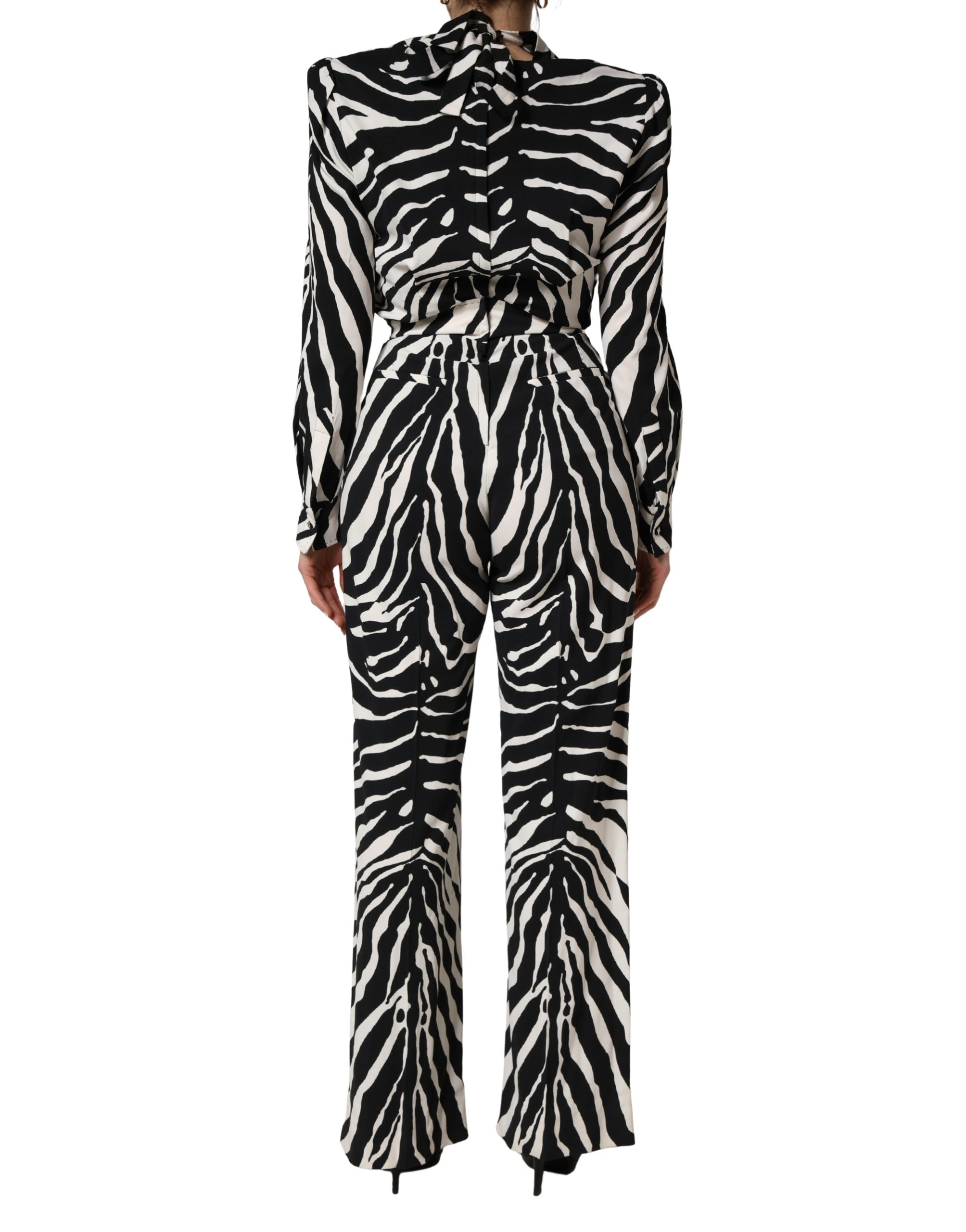 Combinaison Dolce & Gabbana en viscose noire et blanche avec motif zèbre, style élégant et tendance.