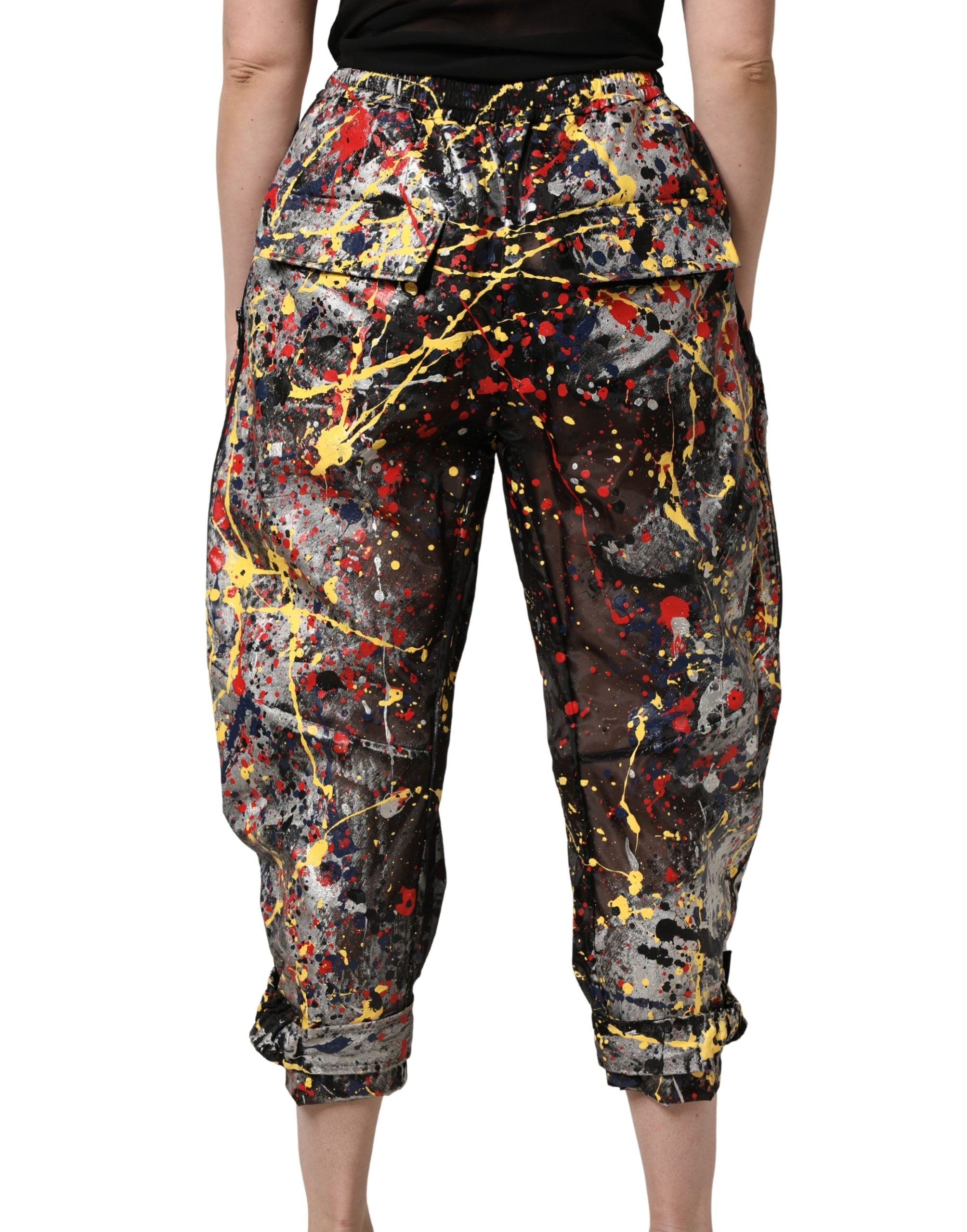 Pantalons cargo cropped noirs Dolce & Gabbana avec effet ColorSplash et détails modernes visibles sur l'image.