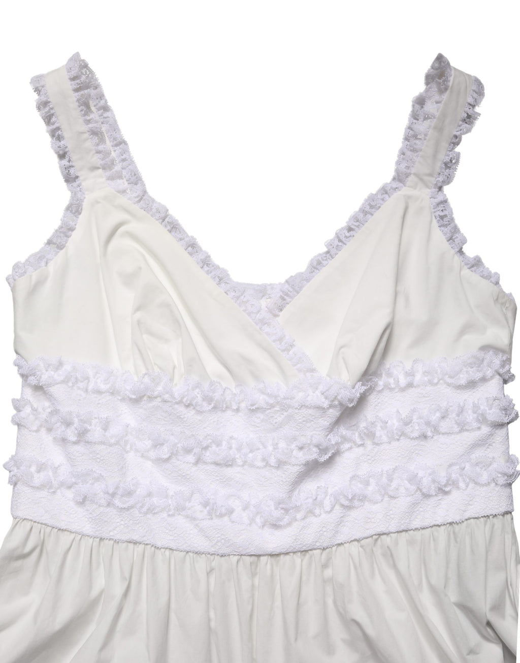 Robe longue blanche en coton sans manches avec dentelle, conçue par Dolce & Gabbana, élégante et féminine.