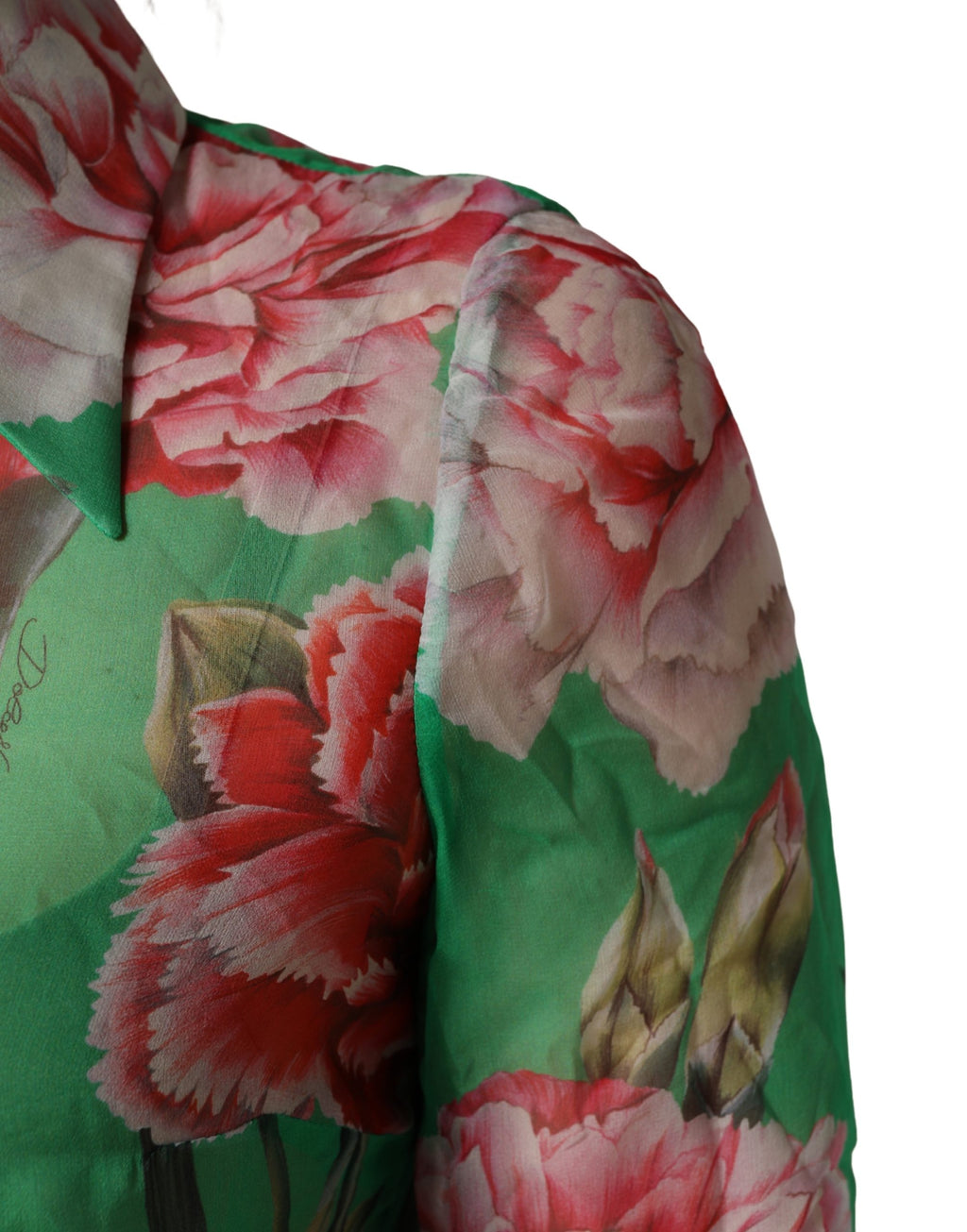 Blouse en soie verte à col avec imprimé de clochettes de Carnation par Dolce & Gabbana