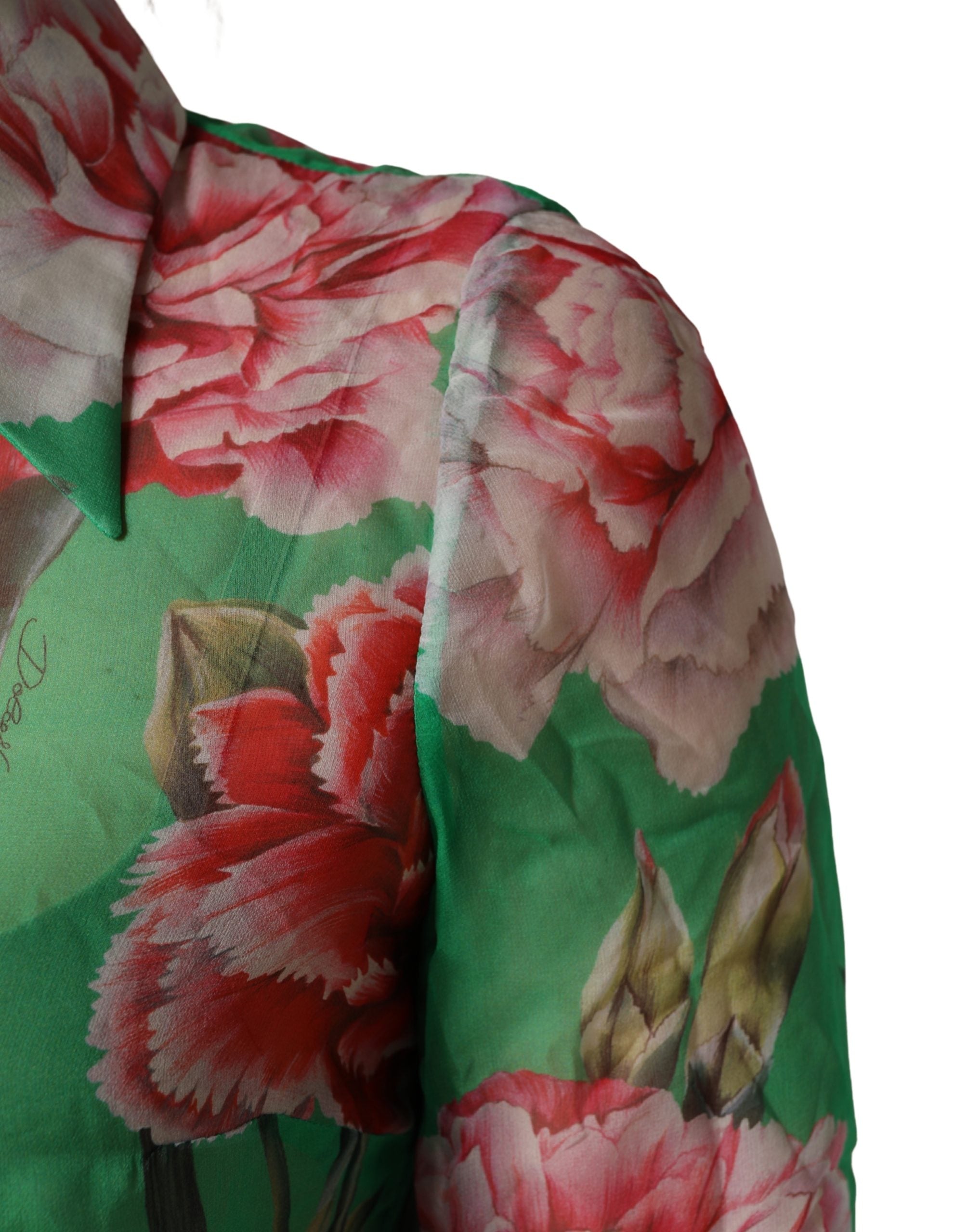 Blouse en soie verte à col avec imprimé de clochettes de Carnation par Dolce & Gabbana