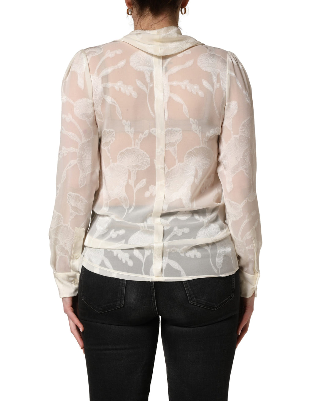 Blouse en soie semi-transparente blanche à fleurs Dolce & Gabbana, élégante et légère, pour un style sophistiqué.