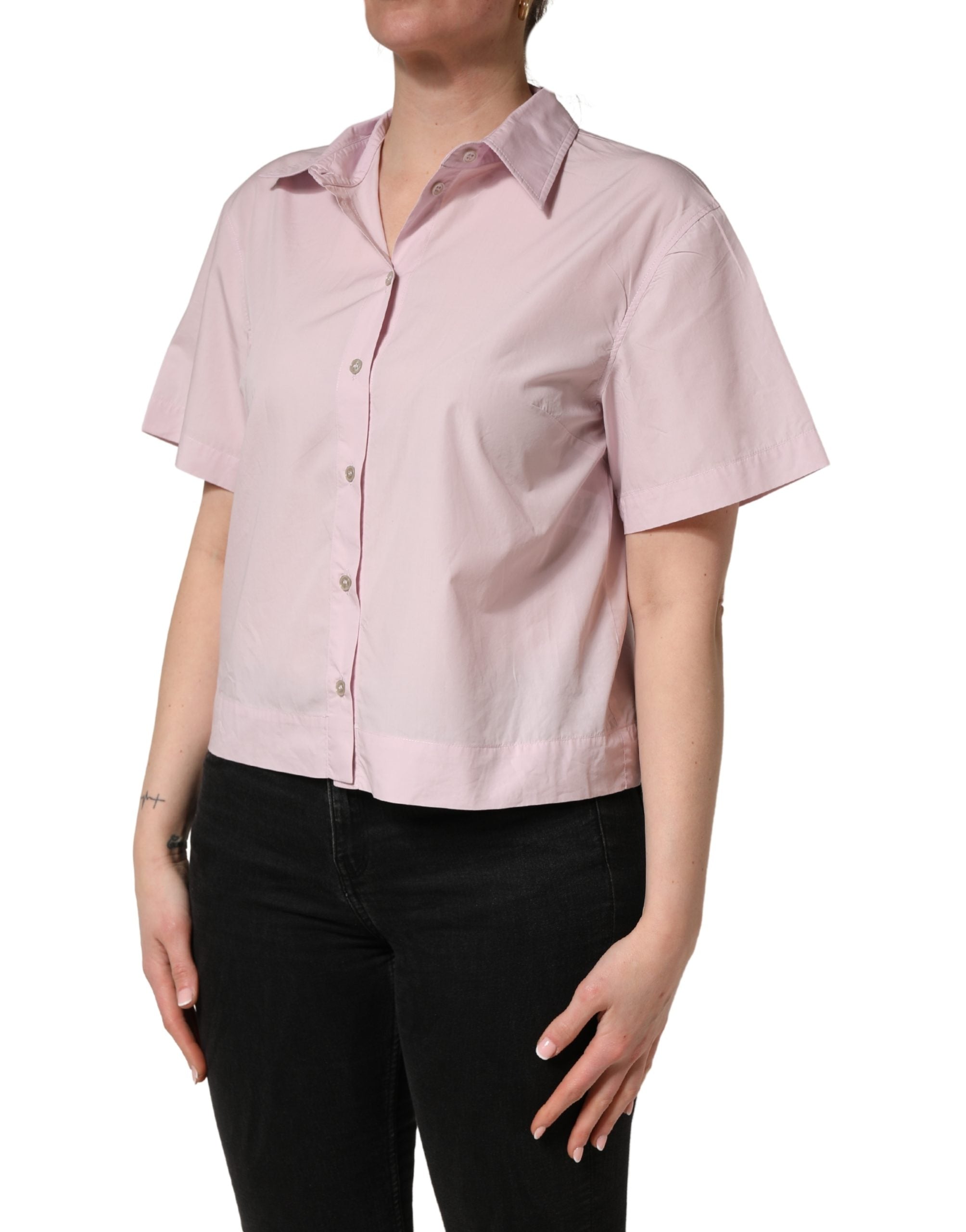 Chemisier en coton rose clair Dolce & Gabbana avec col et boutons, élégant et léger, pour un style sophistiqué.