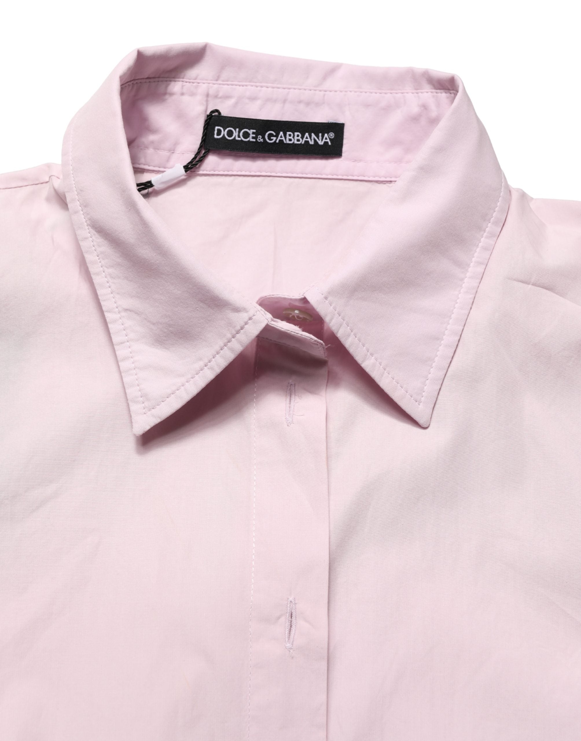 Chemise en coton rose clair Dolce & Gabbana avec col et boutons, veste élégante pour femme.