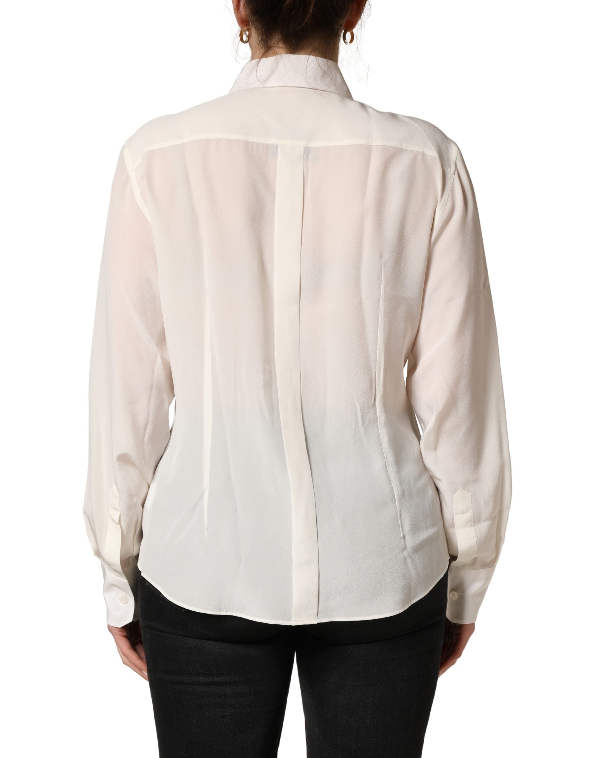 Chemise à manches longues blanche avec col Dolce & Gabbana, style élégant et classique pour femme.