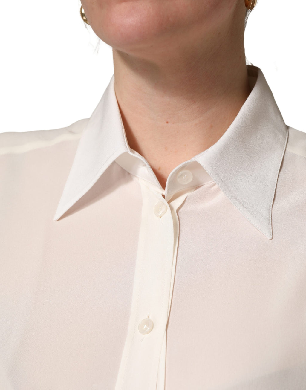 Chemise blanche Dolce & Gabbana à col, manches longues, élégante blouse pour femmes, tissu léger et raffiné.
