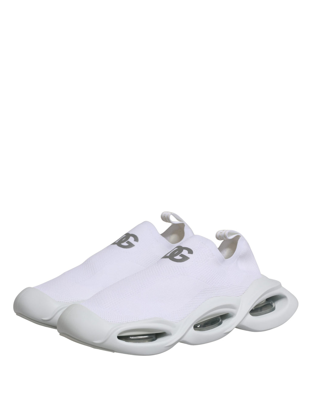 Chaussures sneakers basses blanches Dolce & Gabbana Slip On Wave Low Top, vue de face avec détails de design.