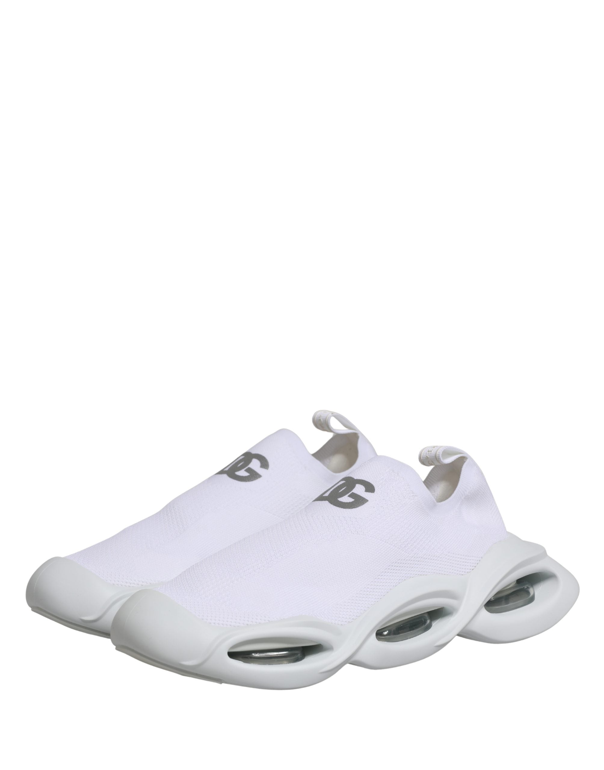 Chaussures sneakers basses blanches Dolce & Gabbana Slip On Wave Low Top, vue de face avec détails de design.