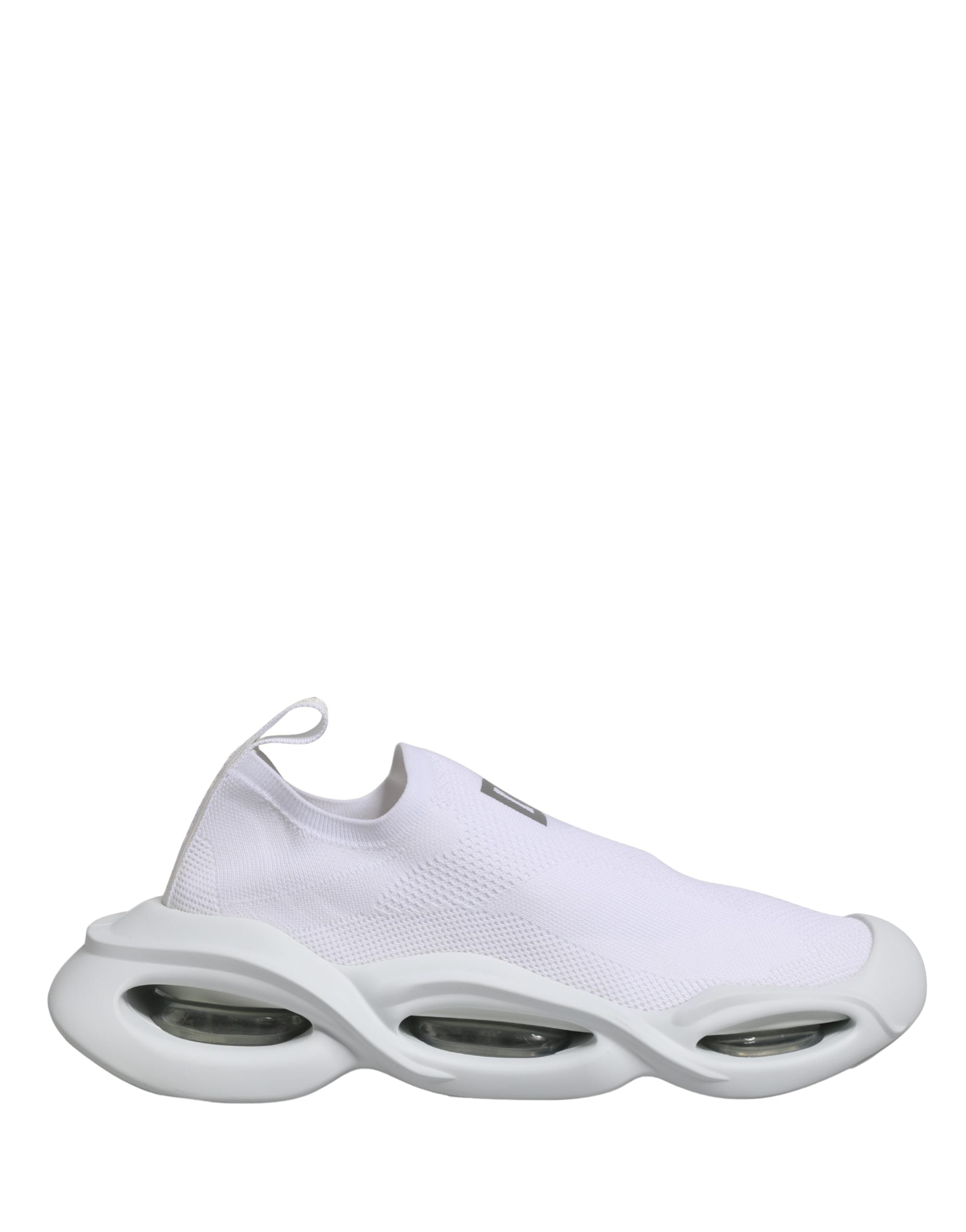 Chaussures sneakers basses Dolce & Gabbana blanches avec motif en vagues, faciles à enfiler et confortables pour un style décontracté.